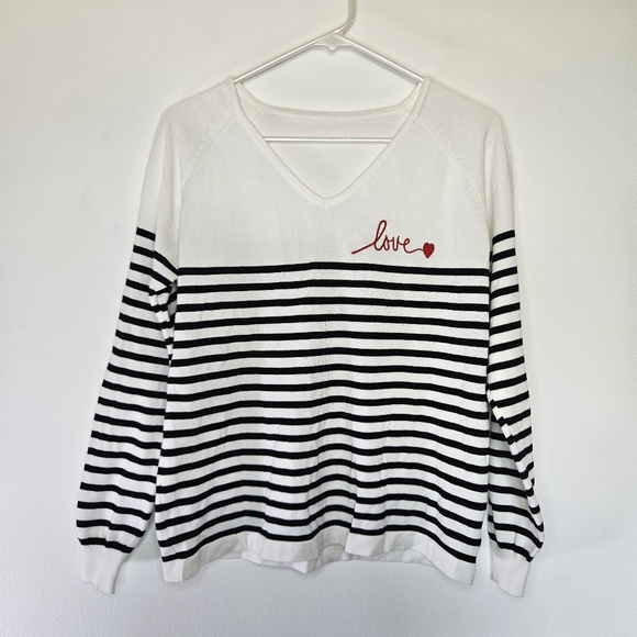 Shein Heart & Letter Embroidery Striped Pattern Sweater Sz L - Picture 3 of 11